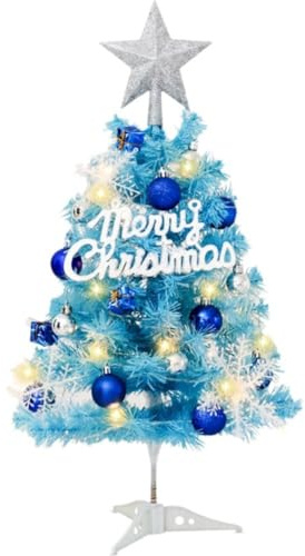 Ymxygz Mini julgran med ljus, liten blå julgran, konstgjord julgran med LED-ljus för jul heminredning