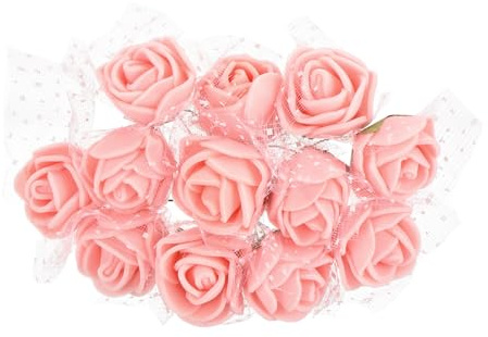 PATIKIL Mini Rosas Artificiales Cabezas de Flores 2.5cm, 144Pcs de Rosas Falsas de Espuma a Granel con Gasa para Ramo, Boutonnieres, Manualidades de Pasteless, Rosa Claro