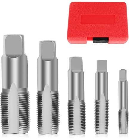 5 Stück BSP Rohrgewindebohrer Set, 1/8 Zoll, 1/4 Zoll, 3/8 Zoll, 1/2 Zoll, 3/4 Zoll BSP Gewindebohrer Set mit Aufbewahrungsbox Kohlenstoffstahl Handgewindebohrer Set für genaue Gewinde