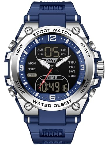 Armbanduhr Herren Digitaluhr Sportuhr Herrenarmbanduhren wasserdichte Militär Uhren mit LED-Leuchtdisplay Analogen Zeigern und Digitalen Zahlen