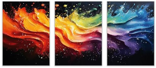 WIKEO 3 Piezas Abstracto Cuadros Tinta de graffiti de colores Estéticas Decoracion Salon Modernos Pintura Lienzos decorativos Cuadros Salón Comedor Oficina（Amarillo-20x30cmx3 Sin marco