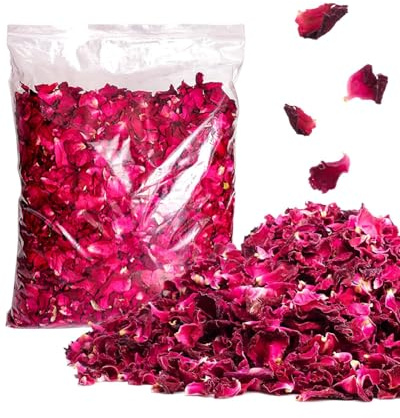 TPZORJX 100g Pétales de Rose Naturels Biodégradables, Confettis de Fleurs Séchées de Rose Rouge pour Mariage, Décoration de Fête, Spa et Bain Pieds