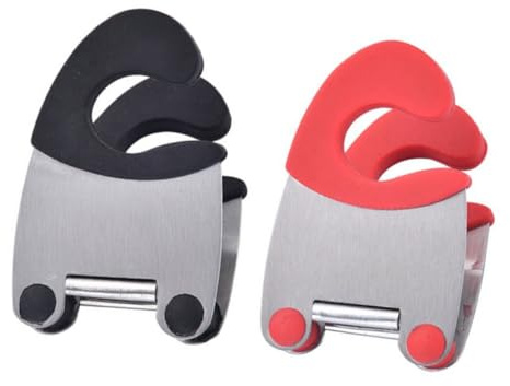 TOYANDONA 2 Pezzi Portamestolo in Acciaio Inossidabile con Clip Antiscottatura per Pentole Supporto Cucchiaio e Spatola Resistente al Calore Colori Rosso e Nero Accessori Compatti per