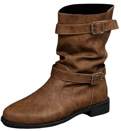 Generisch Louargat Lady Boot - Botines para mujer, estilo occidental, de piel, elegantes, planas, para mujer, marrón, 42 EU