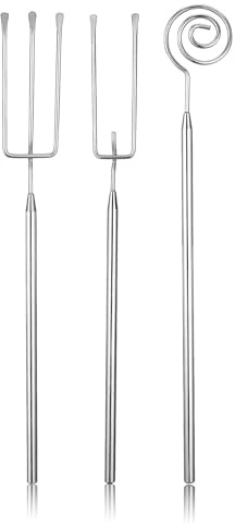 OFFIGAM Set di Forchette per Fonduta in Acciaio Inossidabile Argento, Impugnatura Comoda e Design a 3 Punte, per Cucina su Fornello