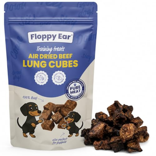 Floppy Ear Air Dried Beef Lung Cubes Training Treats 150g - 100% Pure Beef Lung, Light & Crispy, Low Fat, Grain Free - for Puppies Dogs