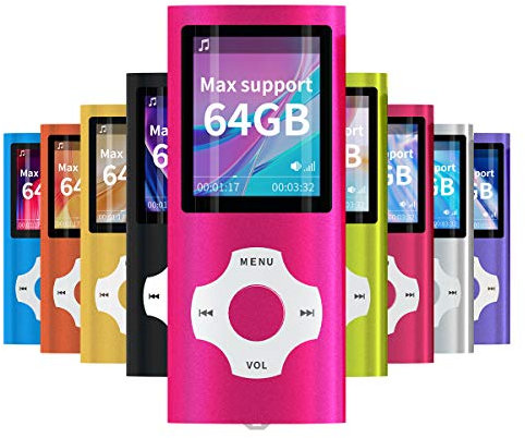 Mymahdi Reproductor portátil MP3 MP4, Rosa con Pantalla de 1,8 Pulgadas de LCD y Ranura para Tarjetas Memory Card, Tarjeta de 64GB Memory Card TF de Apoyo máximo