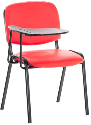 CLP Besucherstuhl Ken mit Klapptisch | Robuster Konferenzstuhl mit gepolsterter Sitzfläche und Kunstlederbezug, Farbe:rot