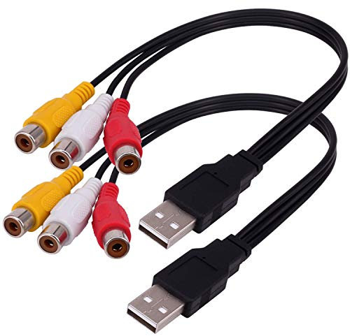 Cable USB a 3RCA, Yeworth [2 Unidades] 0,25 m USB Macho a 3 RCA Hembra Jack Splitter Audio Video AV Composite Cable Adaptador para TV/PC