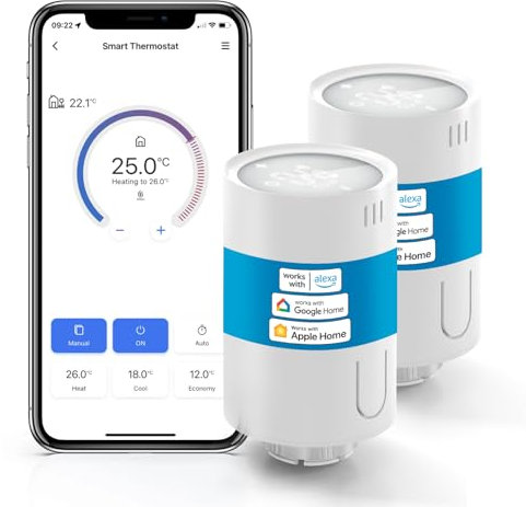 Meross smartes Heizkörperthermostat benötigt Hub, WLAN Heizungsthermostat Kompatibel mit HomeKit, Alexa und Google Assistant,Sprachsteuerung Zeitpläne Automation Fensteröffnungserkennung, 2pcs