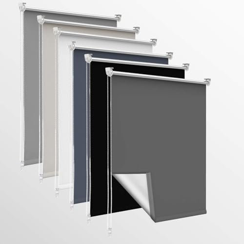OUBO Verdunklungsrollo, Rollos für Fenster ohne Bohren & mit Bohren, (Dunkelgrau, B45cm x H120cm), Verdunkelungsrollo klemmfix Thermo Rollo, Fensterrollo innen lichtundurchlässig