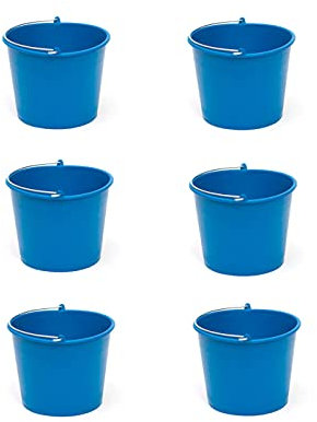 Pack de 6 Cubos de Goma, de Color Azul, de 23,4 x 17,9 cm, con Capacidad de 6 litros, con asa de Metal, para Distintas Funciones, Cubo Limpieza, cubeta agrícola