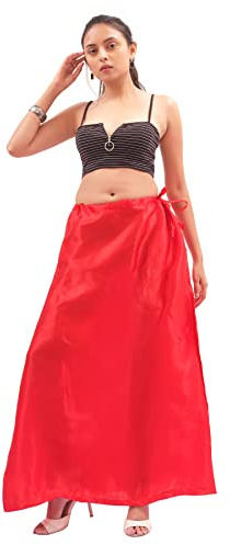 Divas World Satin Petticoat Women's Silk Shiny Underskirt Long Soft Full Slip Saree Inskirt Lining Sari Petticoat (M, Red)
