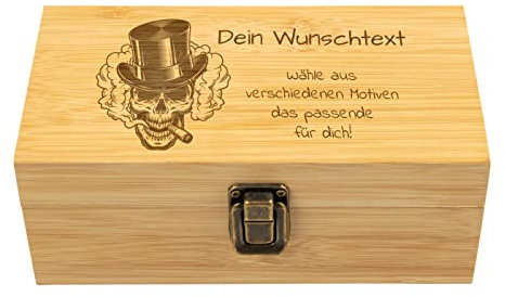Alsino Premium Stash Box Raucherbox personalisierbar Bambus Stoner Holzbox mit gravur Aufbewahrung für Weed/Gras feinste Rolling Kräuter geruchsdicht verschließbar mit Fächern - 19x7,7x10 cm