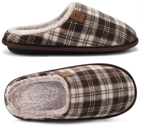 Chaussons Homme Pantoufles à Carreaux Hiver Chaussures Chaudes pour La Maison en Mousse à Mémoire de Forme, Laine en Peluche Doublée avec Semelle en Caoutchouc Antidérapante