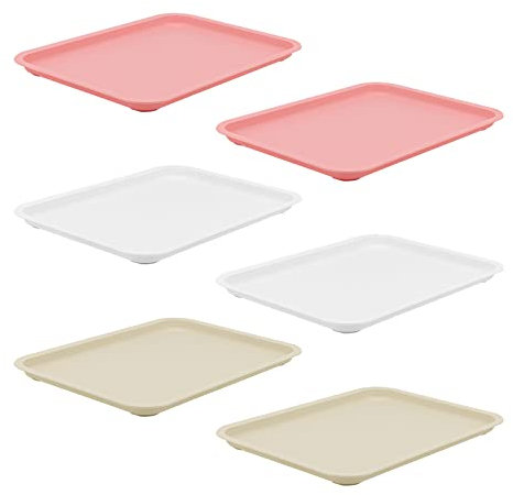 KEILEOHO Lot de 6 plateaux de service rectangulaires en plastique 30 x 23 cm, 3 couleurs, pour restauration rapide, hôtel, restaurant