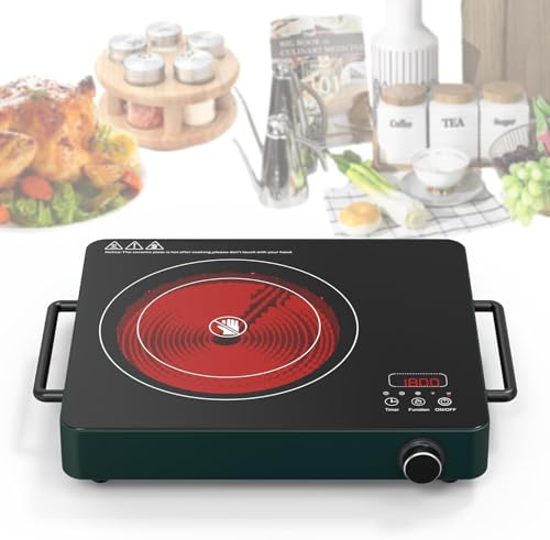 VBGK Single electric hob, 220V Touch and Knob portable electric hob,2000W Single ceramic hob,10 Power Levels, Kids Safety Lock & 4H Timer, ceramic hob portable.