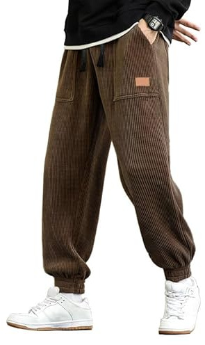 JMIERR Mens Corduroy Sweatpants Casual Joggers Pants, Brown, L