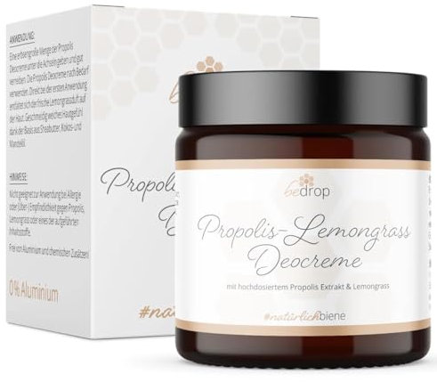 bedrop Propolis Deo Creme Lemongrass, Deocreme ohne Aluminium - Creme Deodorant natürlich, Peelingeffekt für eingewachsene Haare nach Rasur, Sheabutter & Mandelöl 30ml