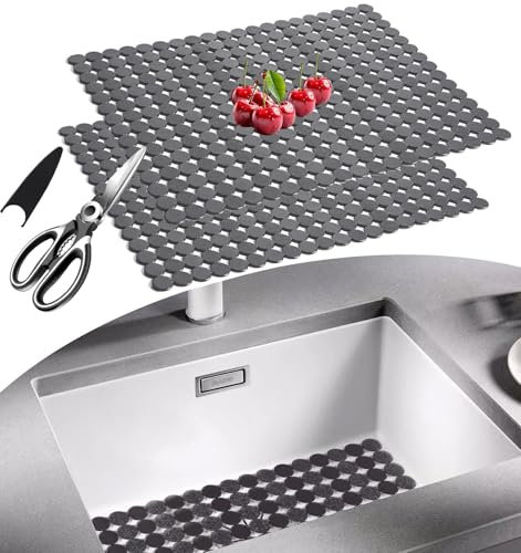 2er-Set Schutzmatte für Küche und Bad, PVC Spülbeckenmatte Zuschneidbare Abtropfmatte,Kann Angepasst Spülbeckenmatte,Edelstahl Keramische Spülbecken Schutzmatte,Gegen Kratzer im Spülbecken,30 x 40 cm