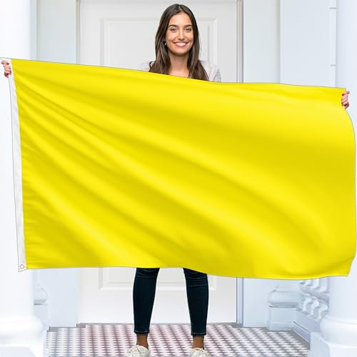 Einfarbige Gelb Flagge – Schlichte Gelbe Fahne – Beidseitiger Druck – 90 g Polyester – Doppelnaht – 2 Messingösen, groß 90x150 cm (5 x 3 Fuß)