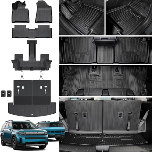JOULARISE Golvmattor för 2024 2025 Hyundai Santa Fe bilmatta tillbehör (passar hybrid och gas), alla väder TPE lastmatta bagagerumsmatta med ryggstöd mattor XRT kalligrafi (golvmattor + 2-i-1