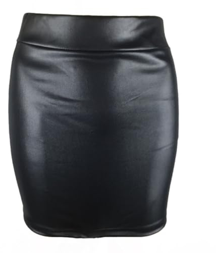 Womens Sexy PU Mini Skirt, Faux Leather High Waist Bodycon Pencil Midi Skirt, Black Casual Skinny Office Skirts, Elastic Casual Slim Pencil Dress, Half Body Hip Business Skirt for Work Casual Prom