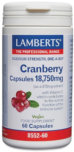 Lamberts Cranberry 18,750mg Capsules – High Strength Extract Equivalent – with Vitamin C for Immune Support – 60 Capsules