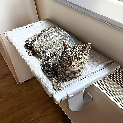 GUUSII HOME Katt Fönster Abborre Hängmatta Kitty Säng för fönsterbräda Sängbord Stora katter Hylla Säte inuti med justerbar avsats Robust avtagbart lock Enkel montering utan sug (grå, M)