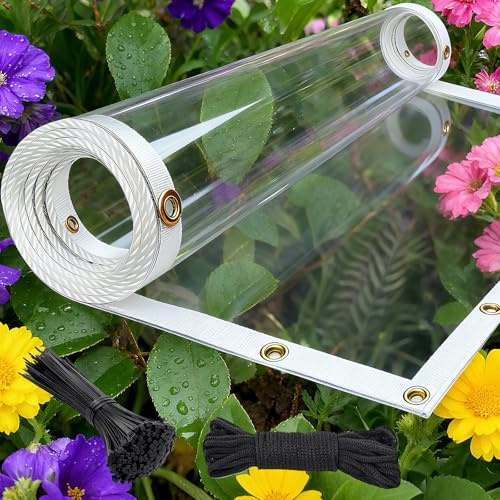 Sunocity 8x10ft Clear Tarp, 14mil Clear Tarps Heavy Duty Waterproof with Grommets Thickened Transparent PVC Vinyl Tarpaulin Outdoor Tarp Cover for Patio Porch Greenhouses Chicken Coop