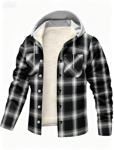 Generisch Vestes en polaire et flanelle pour homme - À carreaux - Veste polaire épaisse - Sherpa - Manteau chaud d'hiver - Sweat à capuche - Veste de chemise épaisse - Doublée, gris, 3XL