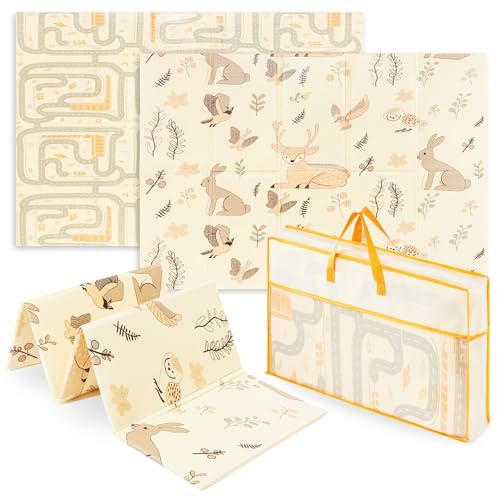 Mamabrum Tappeto Gioco Neonato Pieghevole 180 x 120 x 1 cm, Tappeto in Schiuma Reversibile Foresta Magica, Impermeabile Antiscivolo con Borsa Trasporto, 0+