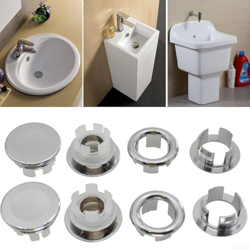 Set di 8 coperture cromate per lavabo, con anelli rotondi e inserti per lavelli da 22-24 mm, in plastica ABS decorativa per lavabi