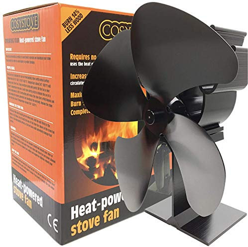 Cosystove 4 Blade Heat Powered Stove Fan - High Efficiency - Silent - Black - Wood Burning Multi Fuel - Batteries Not Required - Eco Friendly - Energy Saving - Lower Bills