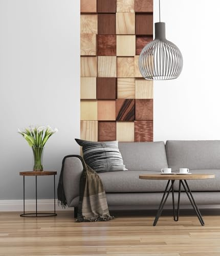 Komar Vlies Fototapete LUMBERCHECK | 100 x 280 cm | Tapete, Wand Dekoration, Holzwand, Holzoptik, Collage, Schlafzimmer, Wohnzimmer | 978-DV1