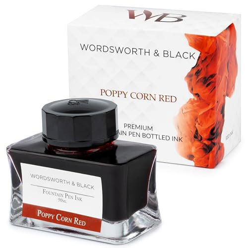 Wordsworth and Black Fountain Pen Ink Bottle (50 ml) Premium Luxury Edition, [Poppy Corn Red] Fountain Pens Bottled Ink; Classic Designed Bottle Smooth Flow 50 ml