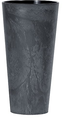 URBNLIVING 2 X Large Tall Concrete Effect Flower Plant Pot Indoor Outdoor Garden Patio Planters (Black, 200mm)