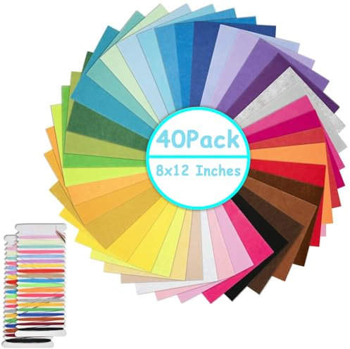 Hoja de Fieltro, Sets de Telas 40 Colores Fieltro Manualidades Tela no Tejido de Lana Material para Costura y Artesanías de DIY Adornos, para Patchwork Costura Artesanías (20 x 30cm)
