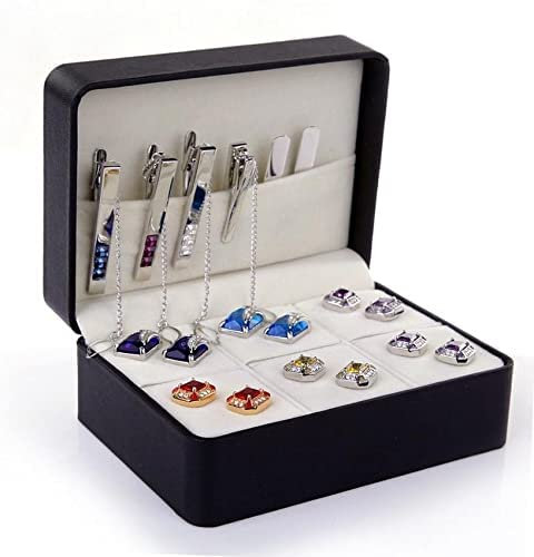 zalati Organiser Box Storage Case Box PU Leather Velvet Inside with 6 Grids for Earings Rings Bracelets Cufflink Tie Clip Brooch Badge