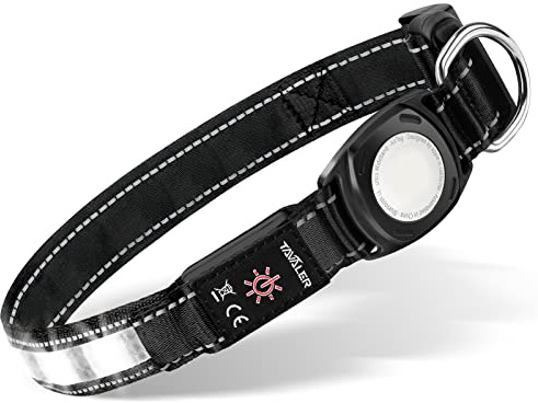 Tavaler ljushalsband hund USB uppladdningsbart hundhalsband lysande stora små hundar IPX7 vattentät LED hundhalsband med Airtag silikonskal och 9 LED-lägen halsband hund lysande (L)