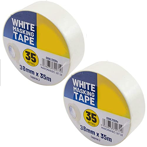Zale Yardley Masking Tape Pack of 2, General Purpose Vinyl Tape White, Light Traffic Floor Marking Tape, Painting & Decorating Strong Adhesive Tape (38MM X 35M)