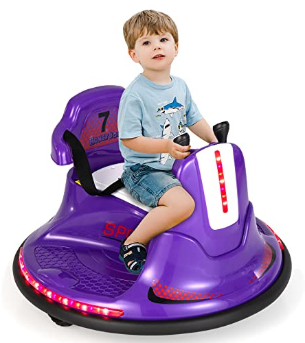 GOPLUS Auto Tamponneuse Tout-Petits, Voiture Électrique Enfants 6 V avec Télécommande, Rotation à 360 Degrés, Lumières LED,2 Modes de Conduite pour Garçon et Fille Violet