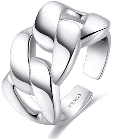 Anillos Plata de Ley con Eslabones Grandes. Anillo Plata con Acabado Plateado o Dorado. Joyería Ideal para Parejas, Regalos para Madres y Amigas. Anillos para Parejas