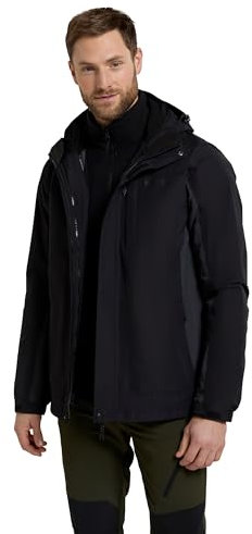 Mountain Warehouse Veste 3 en 1 Thunderstorm Homme - Manteau d'hiver Respirant, Imperméable, Coutures soudées, Polaire intérieure détachable - pour Voyager Gris foncé L