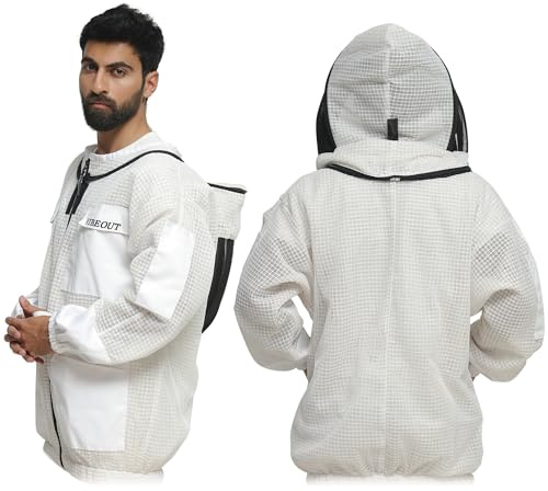 Veste d'apiculture ultra ventilée à 3 couches Équipement de protection des abeilles Vêtements d'apiculture professionnels Veste d'apiculteur Veste anti-abeille confortable (Blanc, Small)