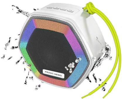 Music Hero speaker cassa wireless, 5 Watt, water resistant IPX5, LED, con laccetto, multi input, tasti multifunzione, nero
