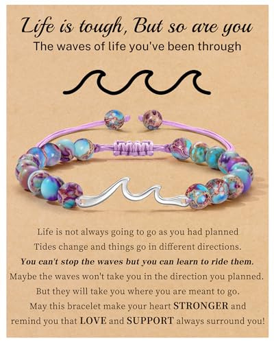 Sistble Inspirational Gifts for Women, Wave Bracelets for Women Birthday Gifts Encouragement Inspirational Bracelets Jasper Natural Stone Bead Bracelet Life is tough Spiritual Gift Jewelry