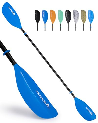 Abahub Remo Kayak Ajustable 210cm a 230cm Pala Doble de Aluminio para Kayak Bote de Remos Canoa Vástago de Aleación de Aluminio Cuchillas de Plástico Azul