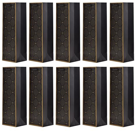 10 sacs à bouteilles sacs à cadeaux pour vin, prosecco et champagne 36 x 12 x 10 cm - Bleu foncé Or