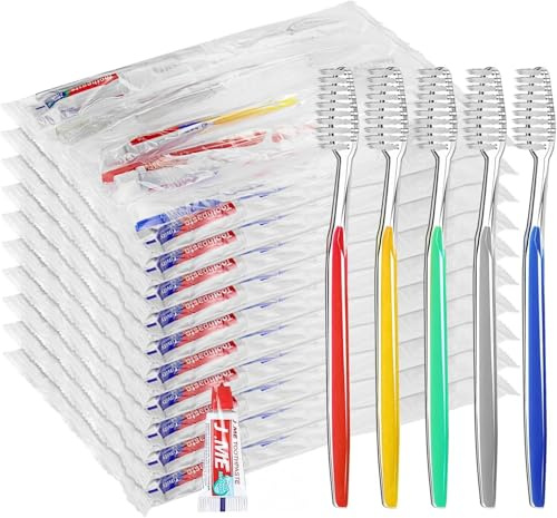 150 spazzolini da denti usa e getta con dentifricio, confezionati singolarmente, spazzolini da denti usa e getta, per ospiti dell'hotel, viaggi e campeggio (5 colori)